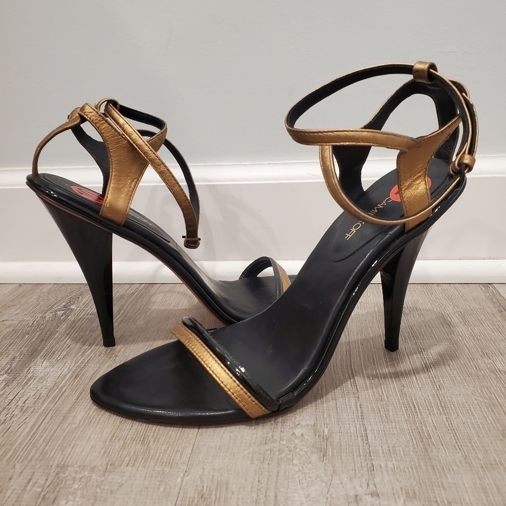 NEW Rebecca Minkoff Black Gold Strappy Sandals